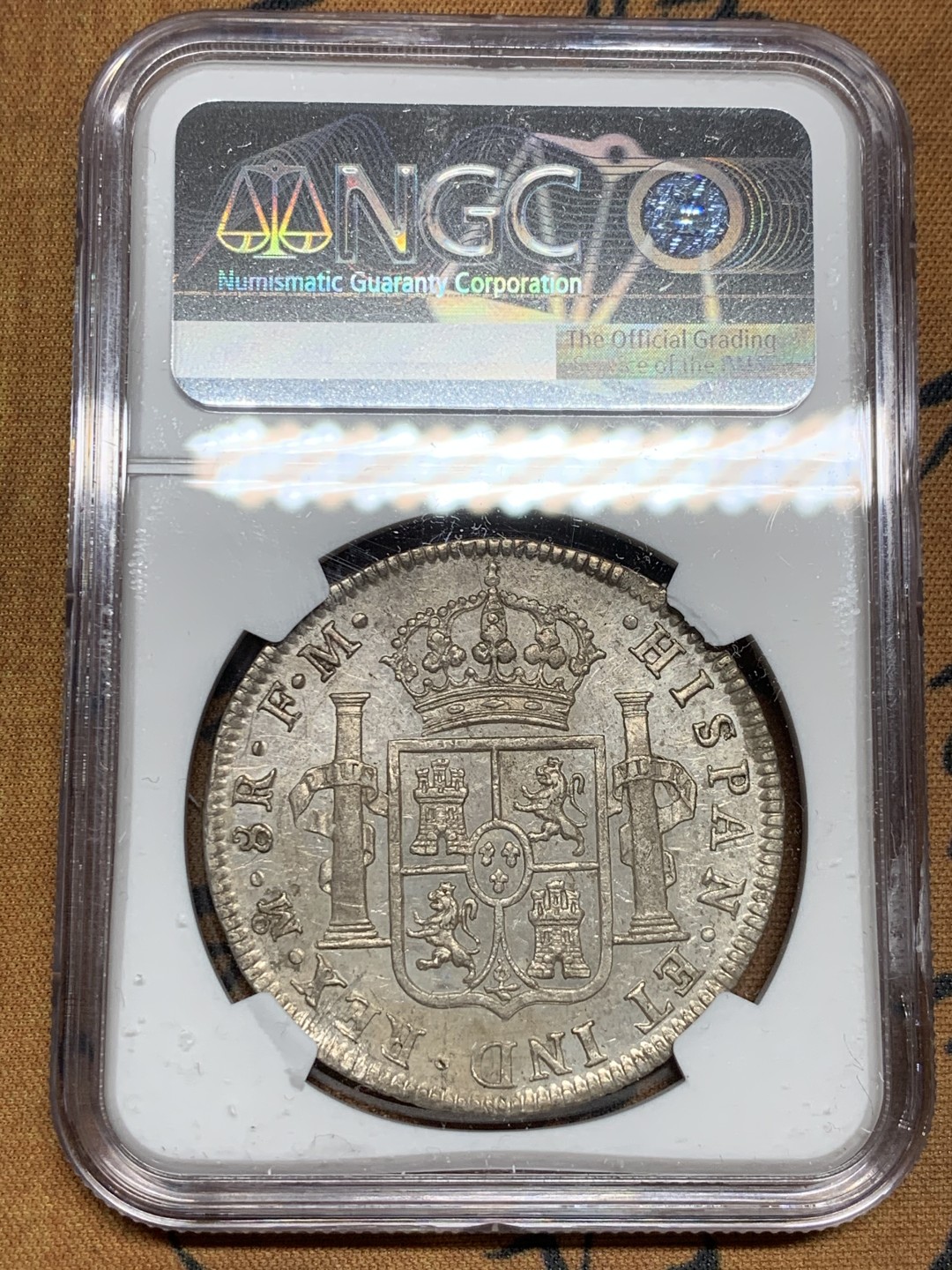 《竞宝斋》第43场-本周日，周一2场连拍（全场顺丰包邮） NGC-UNCD   1797 西属墨西哥 卡洛斯四世    8里亚尔  原味 深打细节