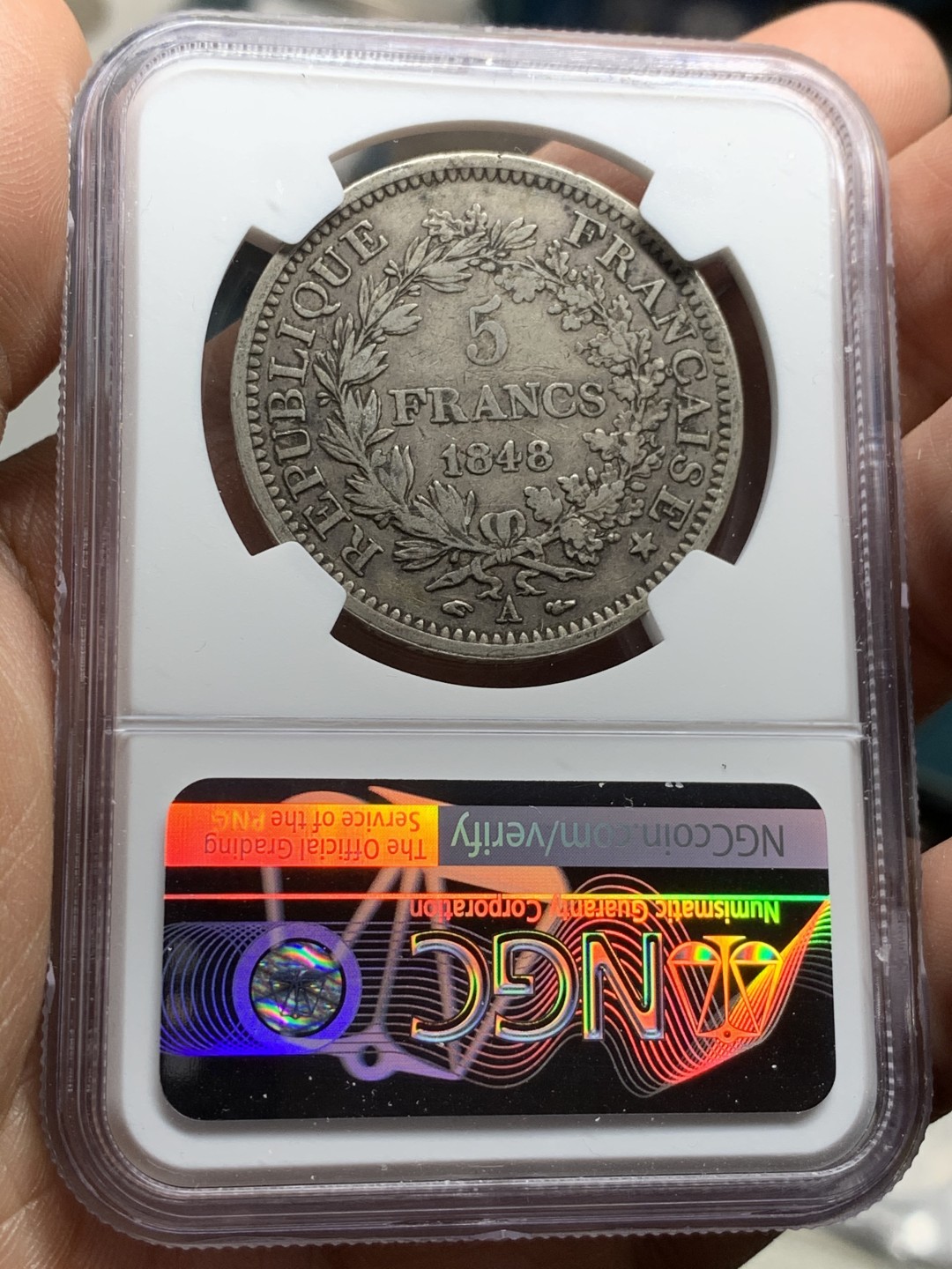 《竞宝斋》第43场-本周日，周一2场连拍（全场顺丰包邮） NGC-XF45 法国 1848年 早期大力神 5法郎 大银币 原味好品