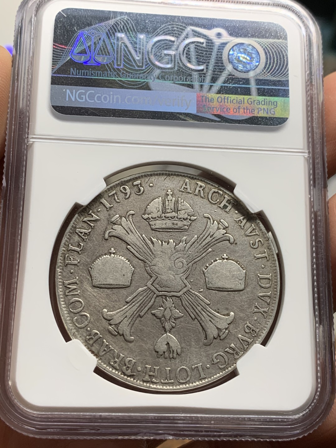 《竞宝斋》第43场-本周日，周一2场连拍（全场顺丰包邮） 1793年意大利米兰铸币厂 米兰公国弗朗茨二世 VF-details