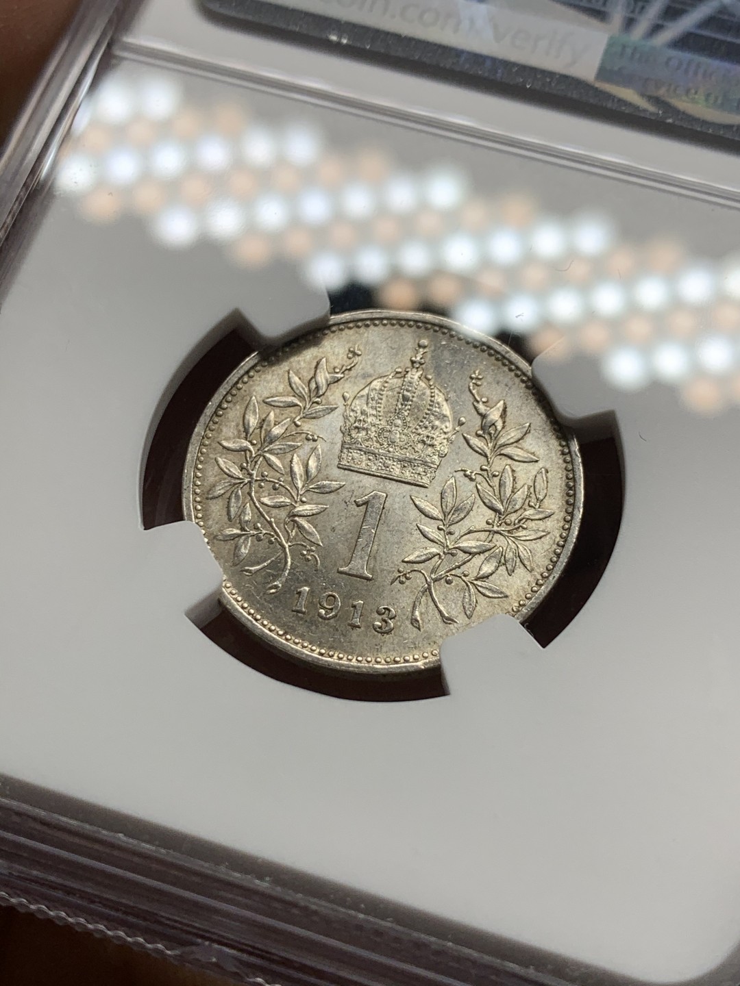 《竞宝斋》第43场-本周日，周一2场连拍（全场顺丰包邮） NGC-MS61 奥地利 1913年 佛朗茨一世 1克朗 银币 原光好品