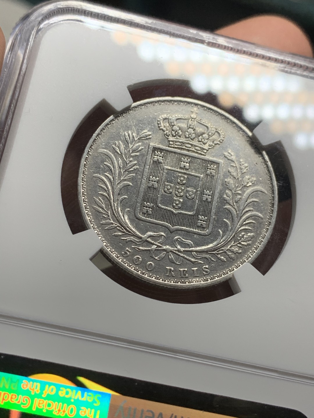 《竞宝斋》第43场-本周日，周一2场连拍（全场顺丰包邮） 1889年葡萄牙路易斯一世500瑞斯VF-details一枚