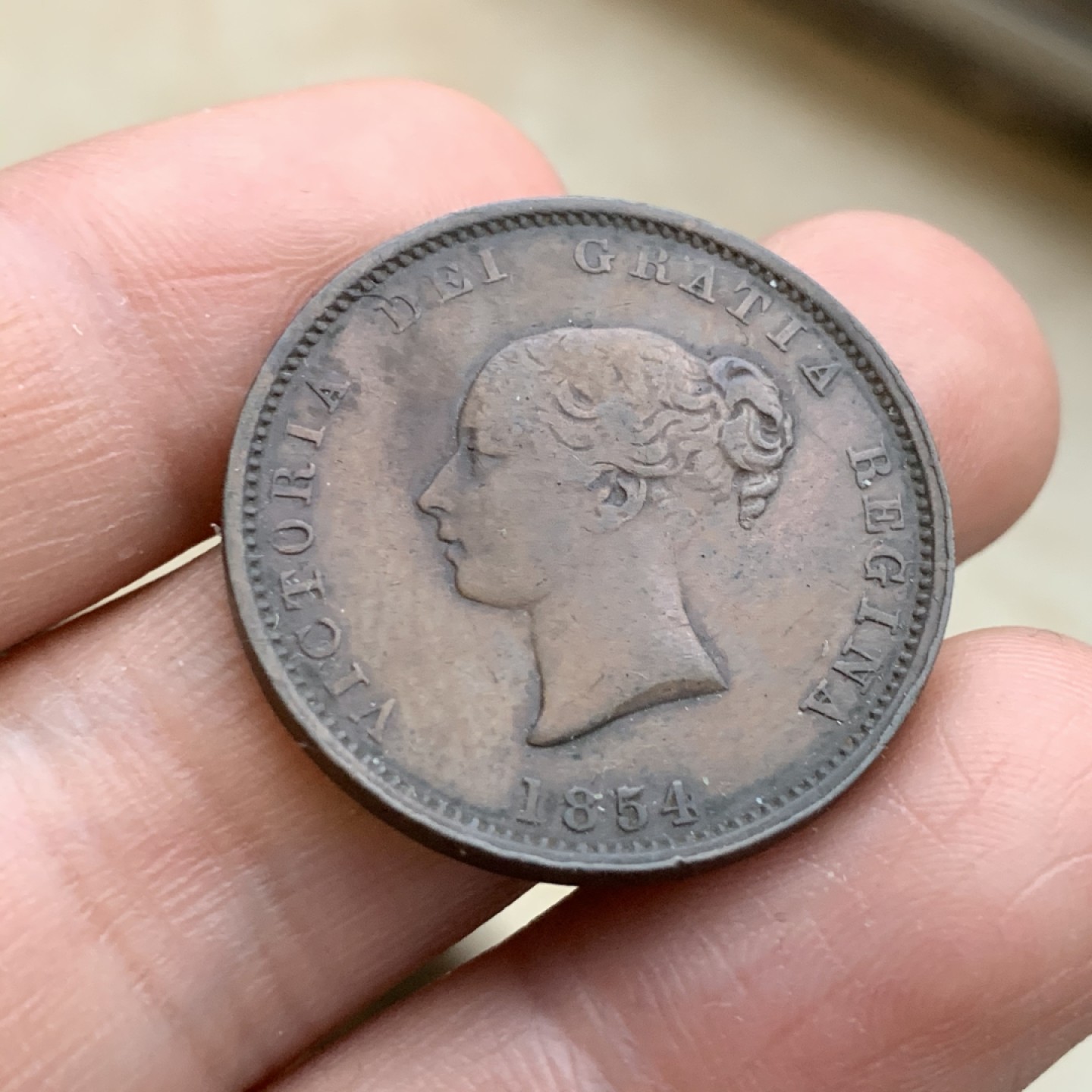 《竞宝斋》第43场-本周日，周一2场连拍（全场顺丰包邮） 英属 加拿大 新不伦瑞克 1854年1/2便士铜币 细节保留的很好