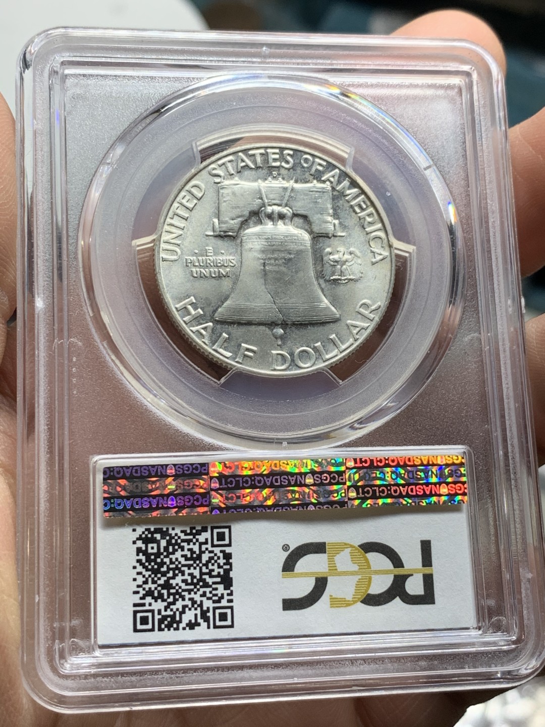 《竞宝斋》第43场-本周日，周一2场连拍（全场顺丰包邮） PCGS MS65 美国 富兰克林 1963年D版 半美元银币 BU状态 干净如镜