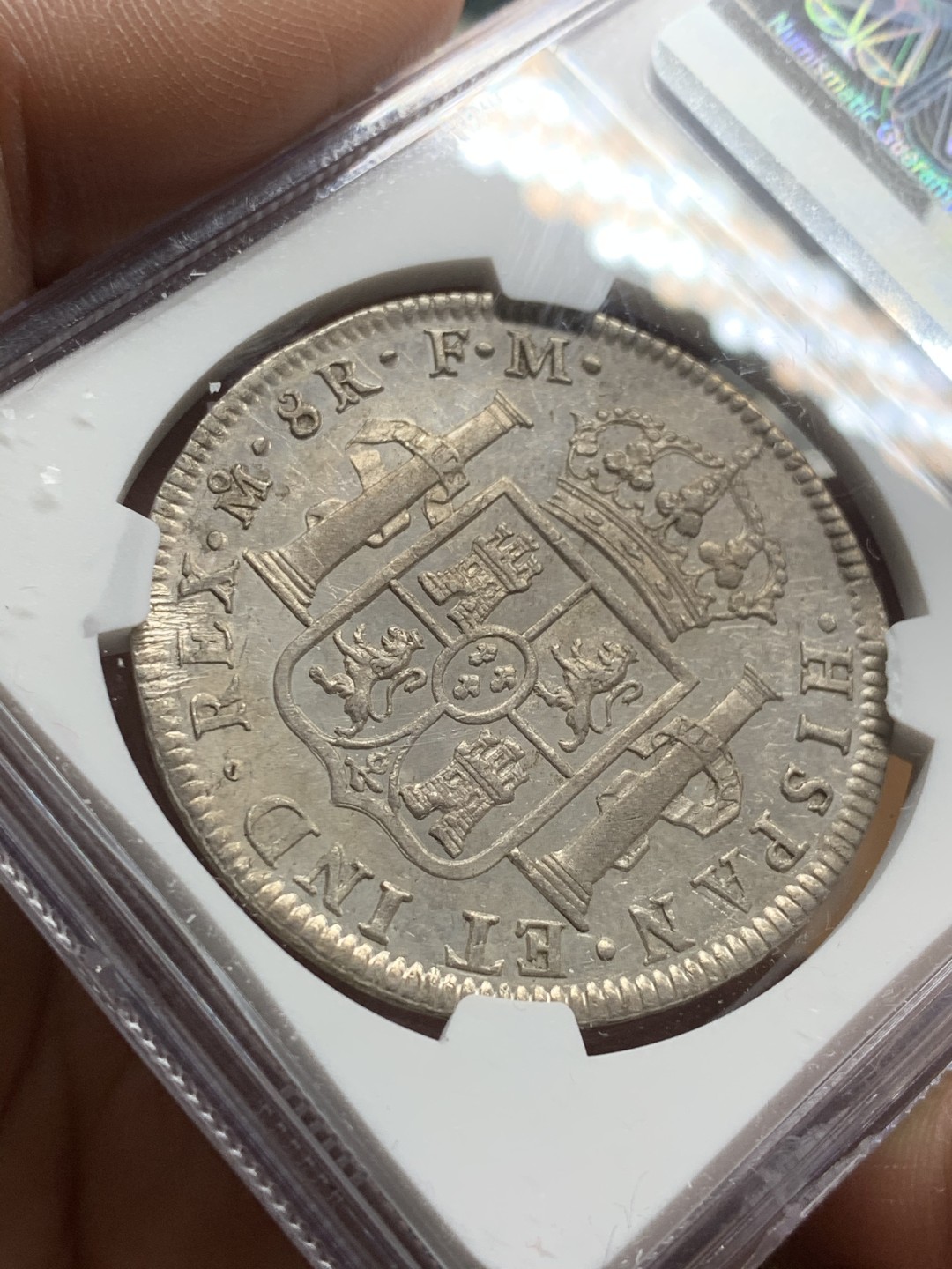 《竞宝斋》第43场-本周日，周一2场连拍（全场顺丰包邮） NGC-UNCD   1797 西属墨西哥 卡洛斯四世    8里亚尔  原味 深打细节