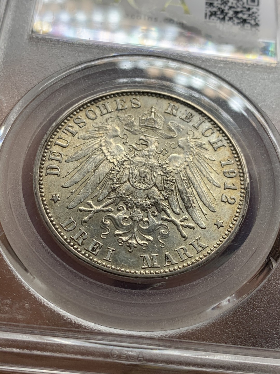 《竞宝斋》第43场-本周日，周一2场连拍（全场顺丰包邮） 公博MS-62  1912年德意志帝国巴伐利亚王国奥托国王3马克银币  车轮转光 老味道