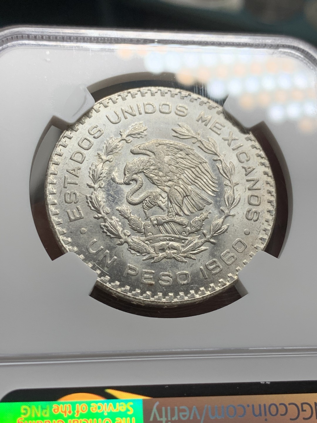 《竞宝斋》第43场-本周日，周一2场连拍（全场顺丰包邮） NGC-MS63 墨西哥 1960年 1比索 大银币 原光好品