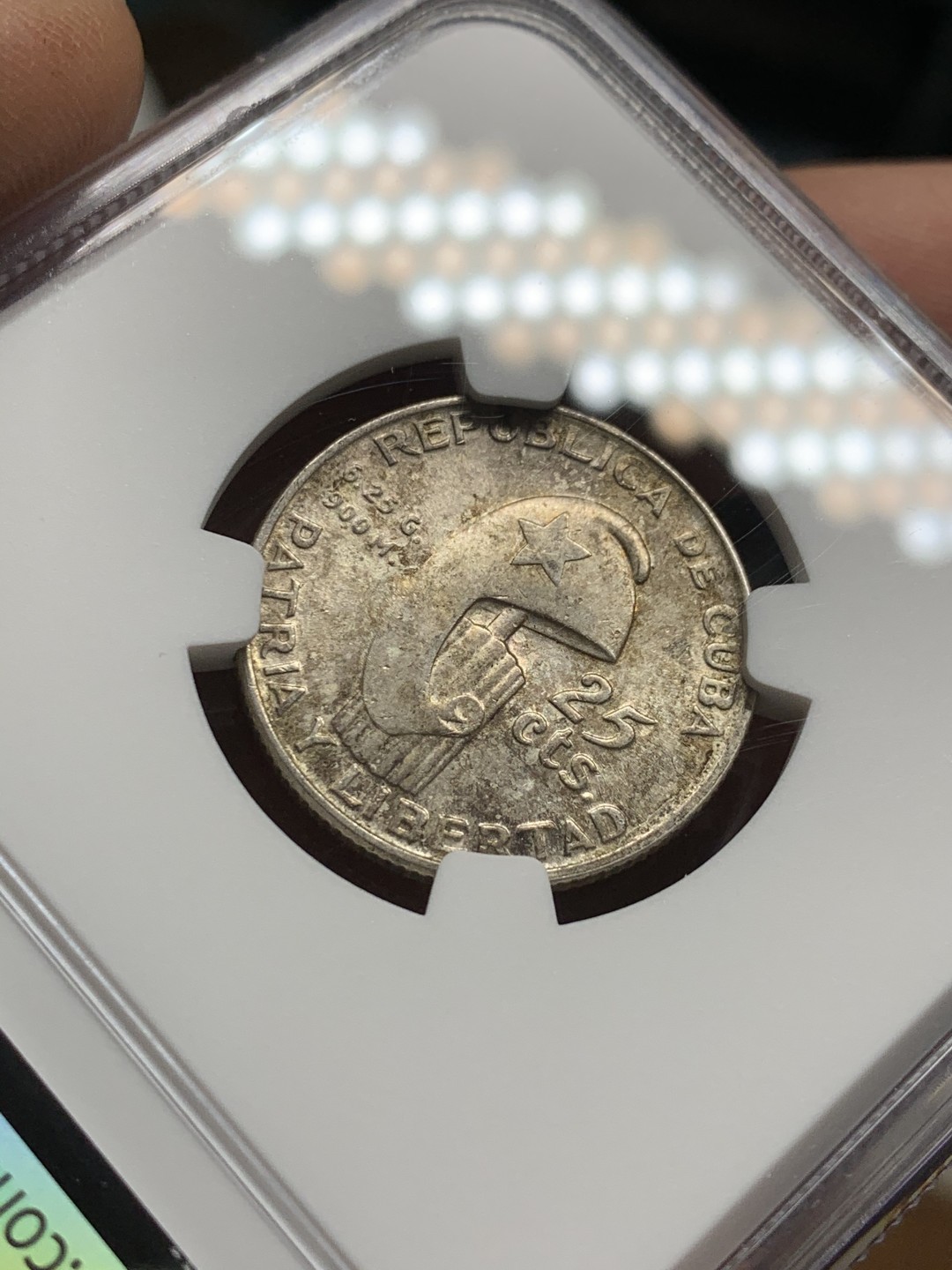 《竞宝斋》第43场-本周日，周一2场连拍（全场顺丰包邮） NGC-MS62 古巴 1953年 何塞马丁百年纪念 25分 银币 原光好品