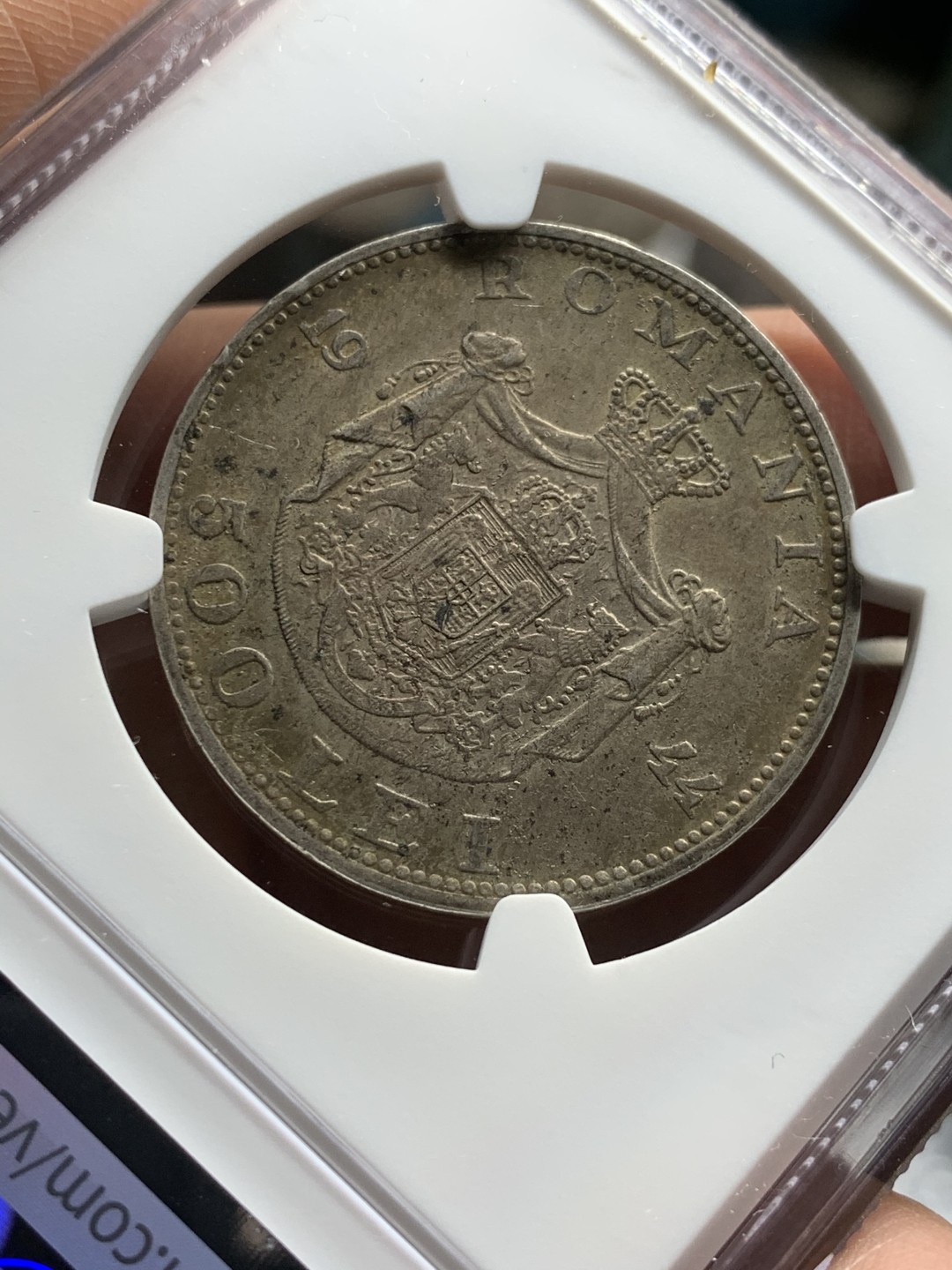 《竞宝斋》第43场-本周日，周一2场连拍（全场顺丰包邮） NGC-AU55 罗马尼亚 1944年 500列伊 银币 原光好品