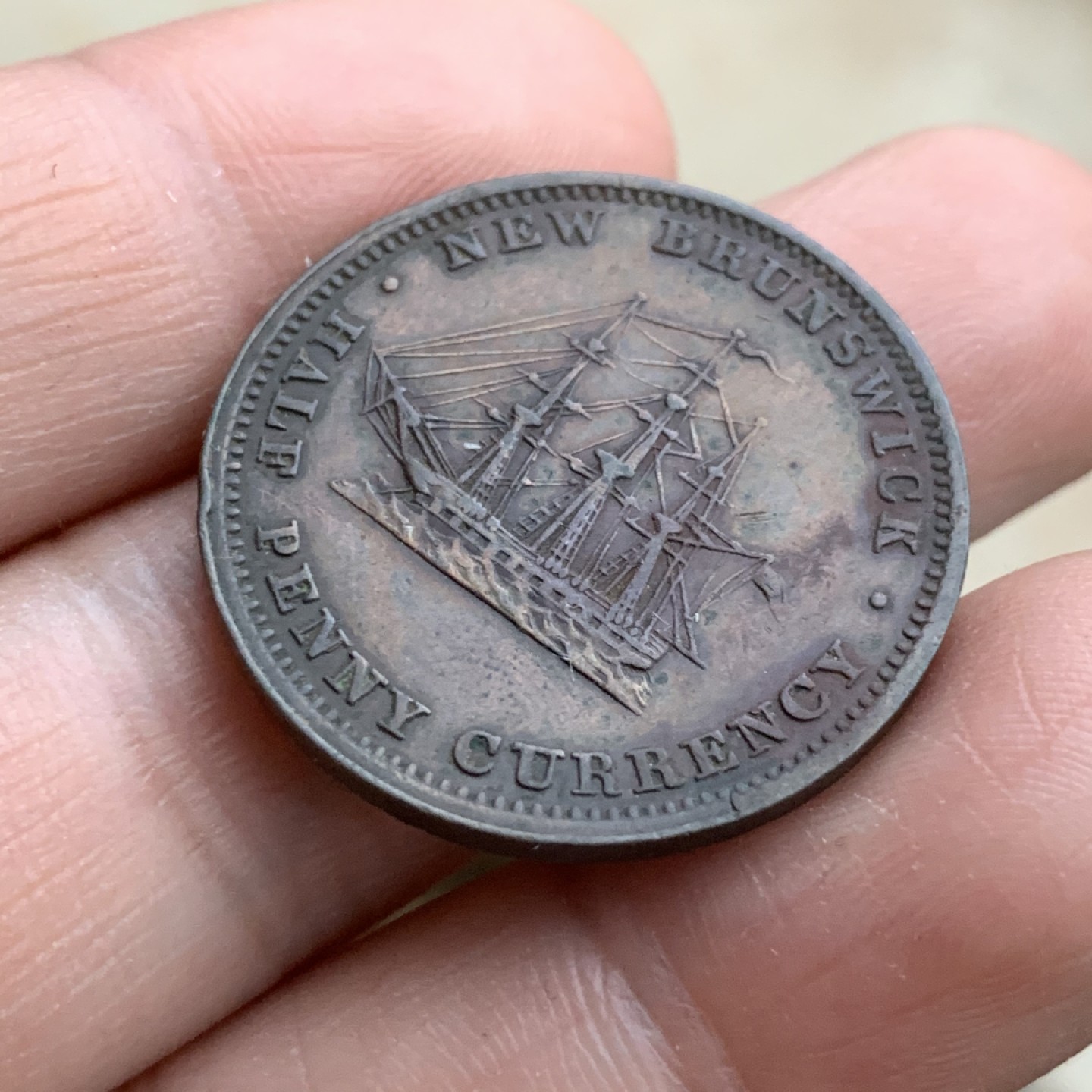 《竞宝斋》第43场-本周日，周一2场连拍（全场顺丰包邮） 英属 加拿大 新不伦瑞克 1854年1/2便士铜币 细节保留的很好