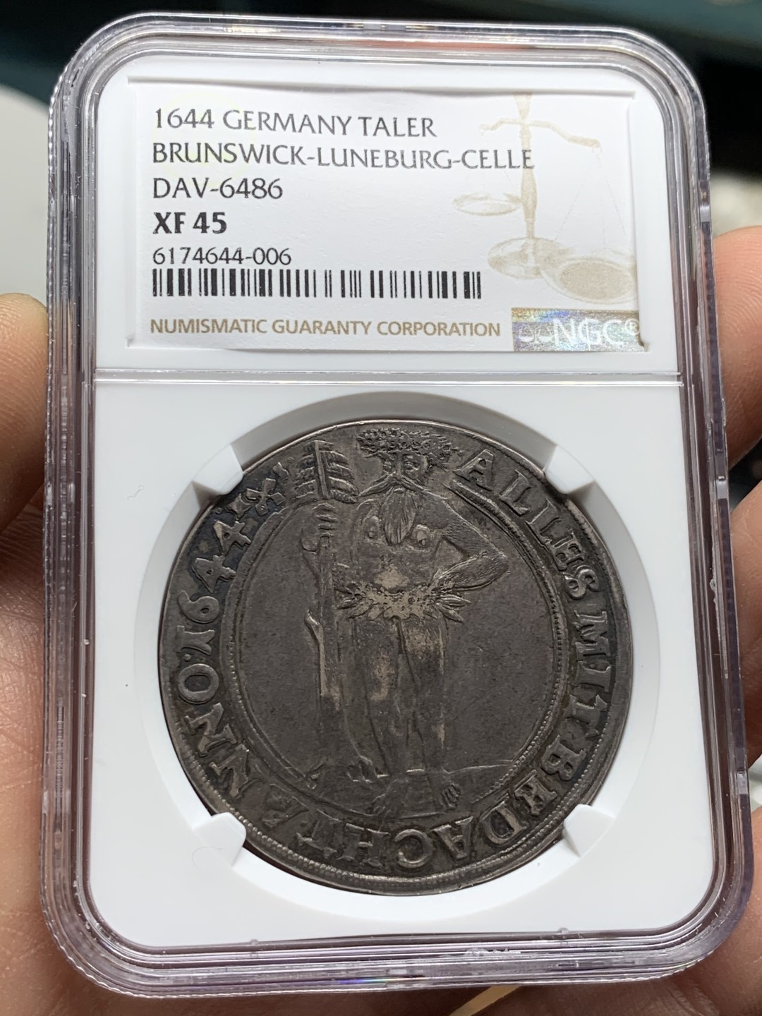 《竞宝斋》第43场-本周日，周一2场连拍（全场顺丰包邮） 唯一冠军 NGC-XF45 德国布伦瑞克 1644年 野人大泰勒 入骨老包浆 早期野人有这品相已经算顶级了
