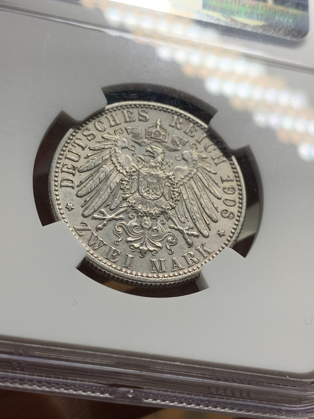 《竞宝斋》第43场-本周日，周一2场连拍（全场顺丰包邮） 1908年德国符腾堡威廉二世2马克 AU -details一枚