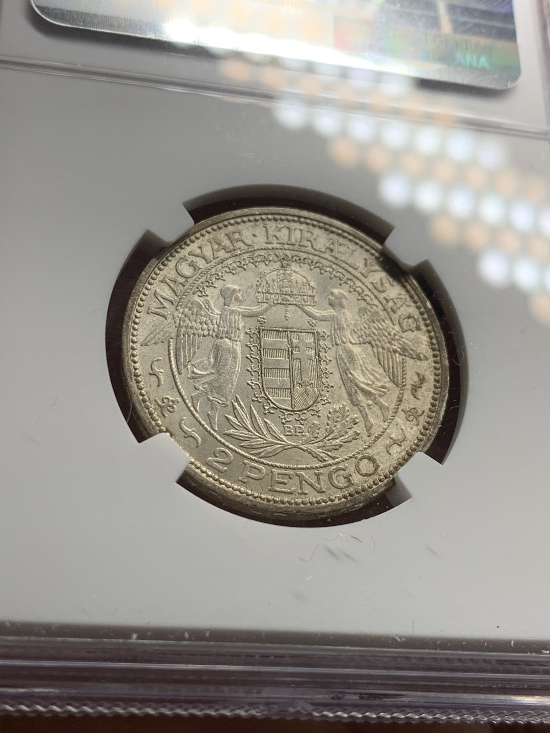 《竞宝斋》第43场-本周日，周一2场连拍（全场顺丰包邮） NGC-MS62 匈牙利 1936年 圣母抱婴 2潘果 银币 少见品种