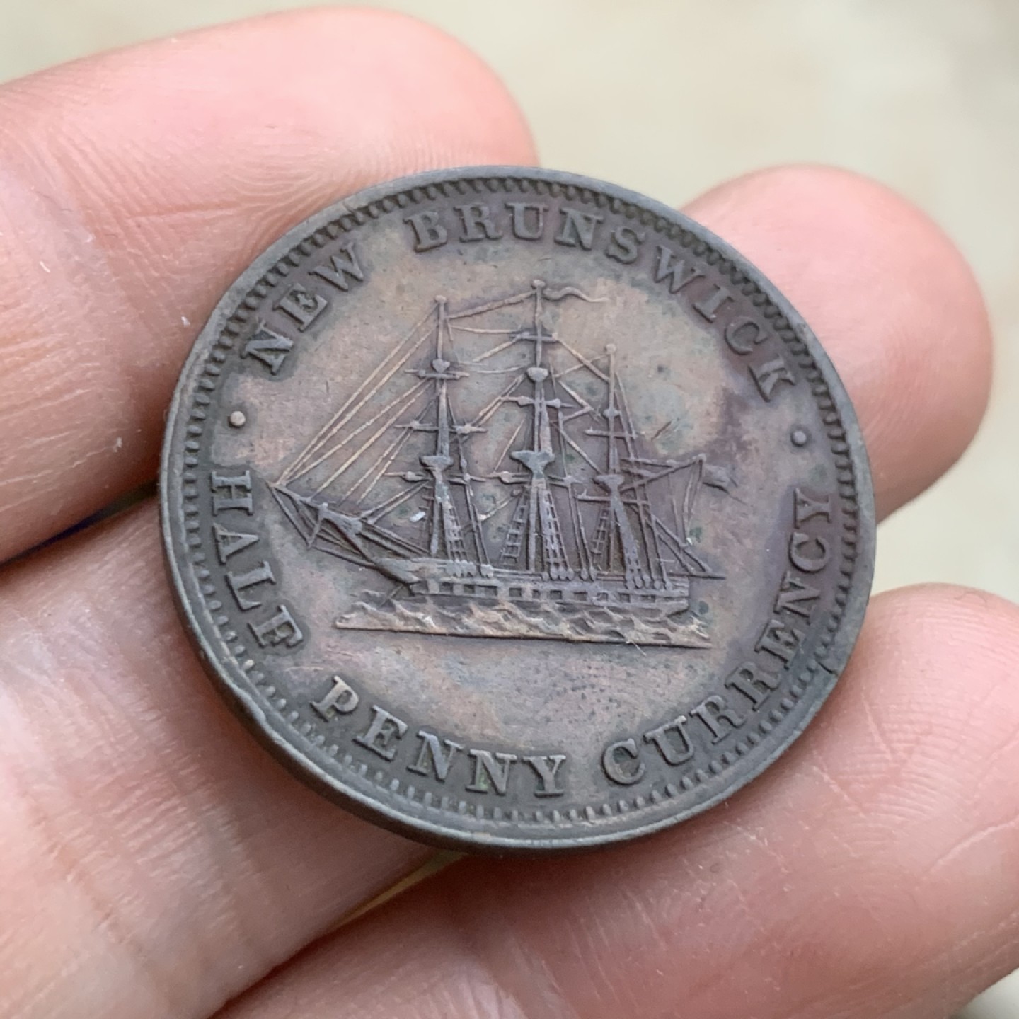 《竞宝斋》第43场-本周日，周一2场连拍（全场顺丰包邮） 英属 加拿大 新不伦瑞克 1854年1/2便士铜币 细节保留的很好