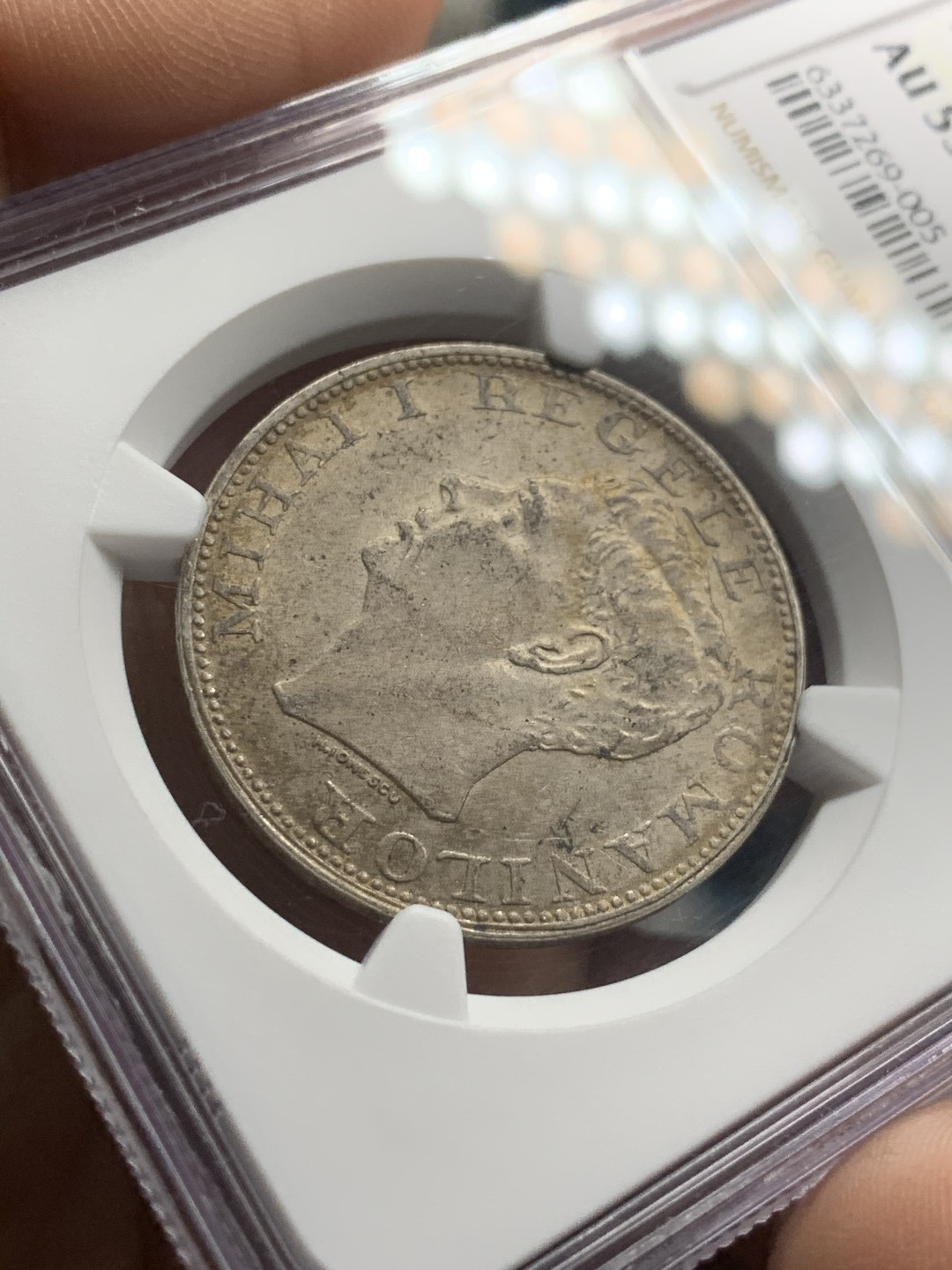 《竞宝斋》第43场-本周日，周一2场连拍（全场顺丰包邮） NGC-AU55 罗马尼亚 1944年 500列伊 银币 原光好品