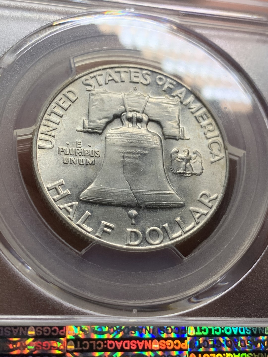 《竞宝斋》第43场-本周日，周一2场连拍（全场顺丰包邮） PCGS MS65 美国 富兰克林 1963年D版 半美元银币 BU状态 干净如镜