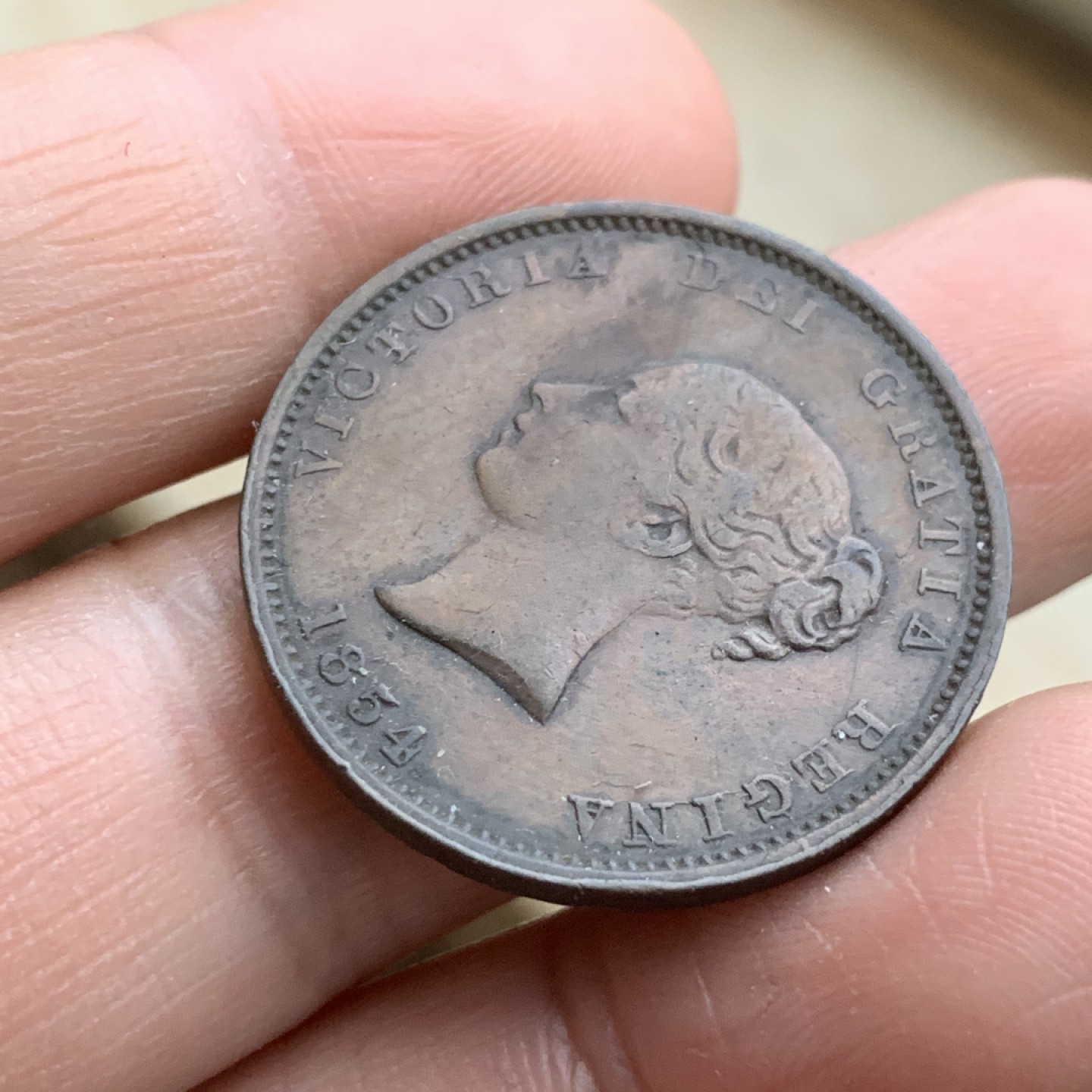 《竞宝斋》第43场-本周日，周一2场连拍（全场顺丰包邮） 英属 加拿大 新不伦瑞克 1854年1/2便士铜币 细节保留的很好