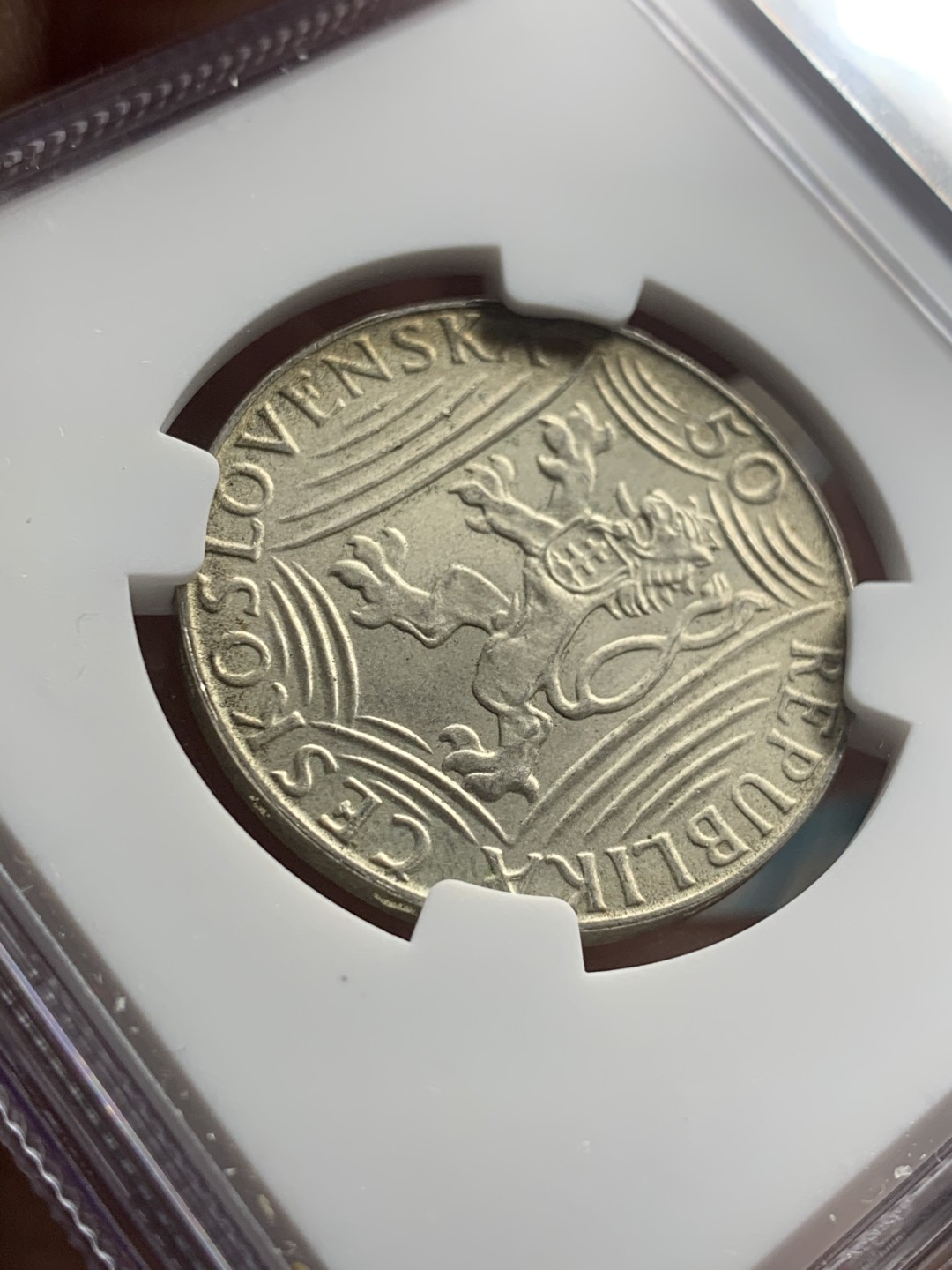 《竞宝斋》第43场-本周日，周一2场连拍（全场顺丰包邮） NGC-MS63 捷克斯洛伐克 1949年 斯大林70岁生日纪念 50克朗 银币 原味好品 稀少品种