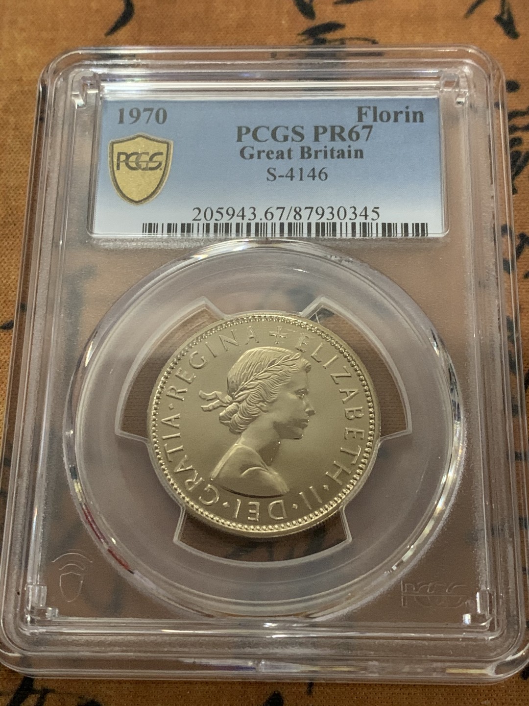 《竞宝斋》第43场-本周日，周一2场连拍（全场顺丰包邮） PCGS PR67-英国1970年精制弗洛林 关门年超高分