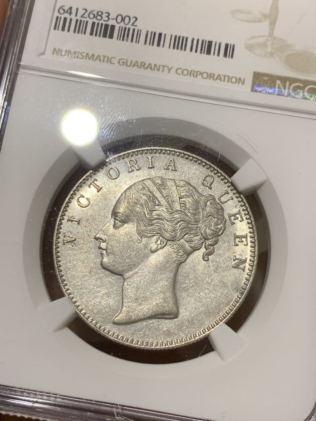 《竞宝斋》第43场-本周日，周一2场连拍（全场顺丰包邮） NGC-MS62 单辫 1840B年维多利亚印度卢比 单辫MS罕见 更高分仅5枚！