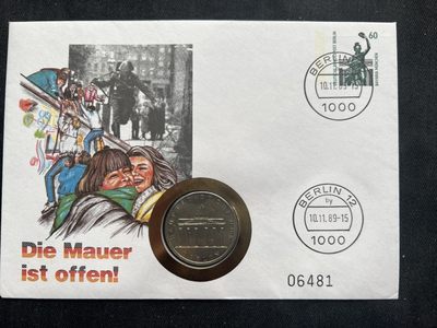 【币观天下】第182期钱币拍卖～  - 【德国】1982年 勃朗登堡门 5马克邮币封 镍币