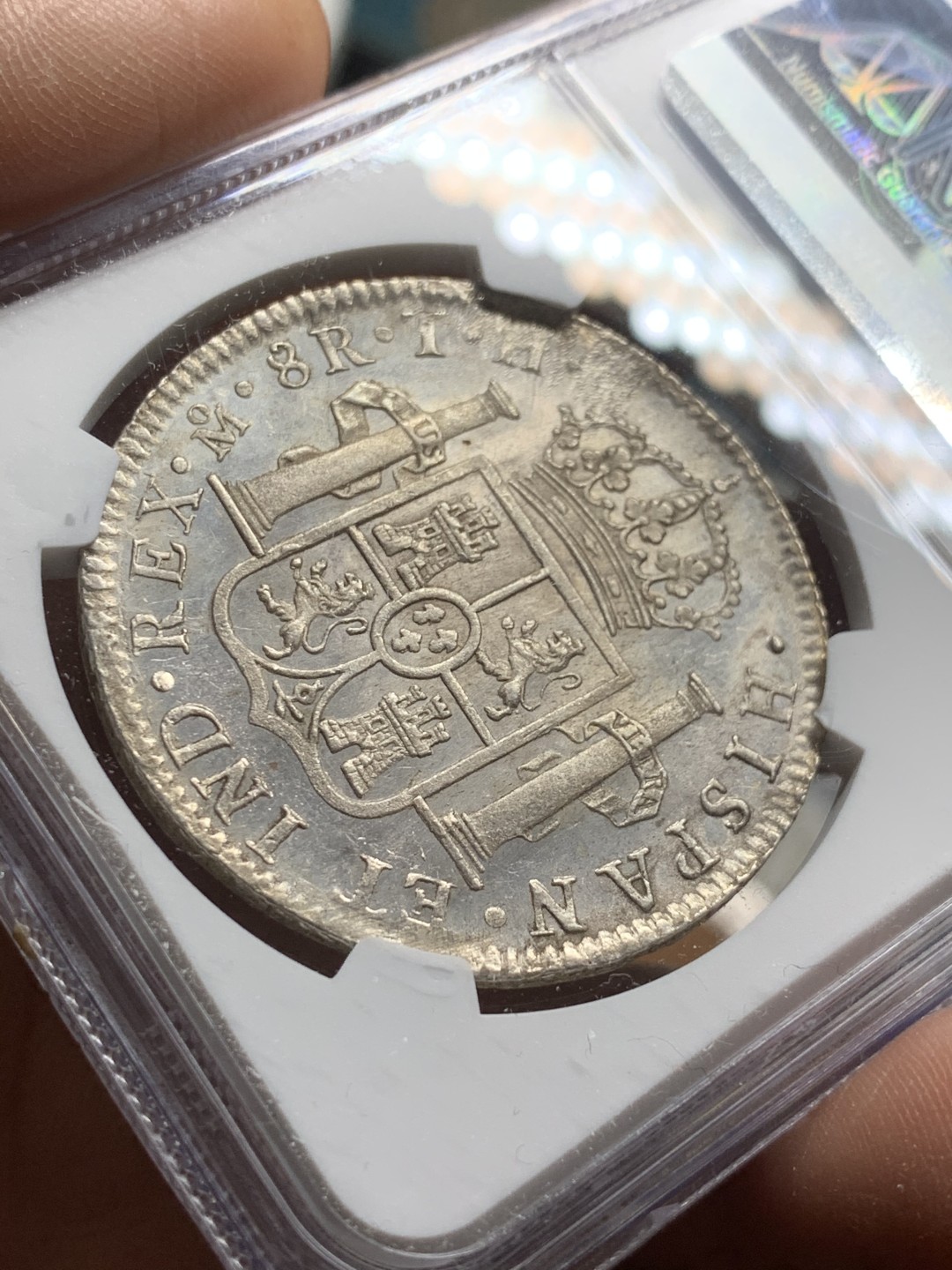 《竞宝斋》第43场-本周日，周一2场连拍（全场顺丰包邮） NGC-AUD 墨西哥1804年 8 里亚尔  人像双柱卡洛斯四世  银币      原味