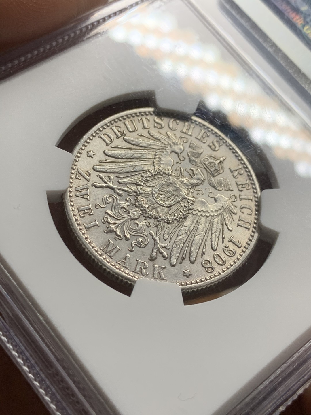 《竞宝斋》第43场-本周日，周一2场连拍（全场顺丰包邮） 1908年德国符腾堡威廉二世2马克 AU -details一枚