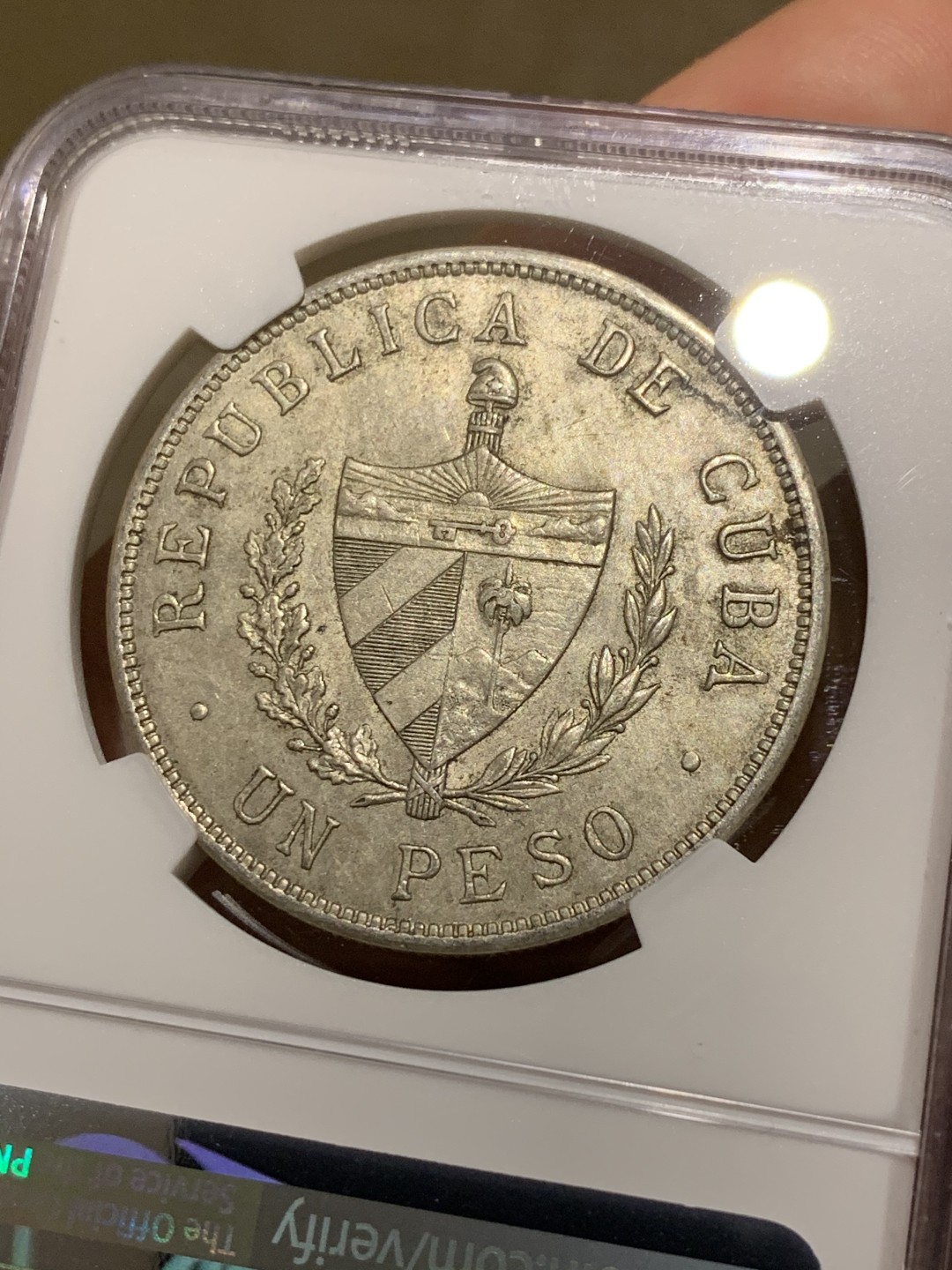 《竞宝斋》第43场-本周日，周一2场连拍（全场顺丰包邮） NGC-MS62 古巴 1932年 大五星版 1比索 大银币 原味原光 很难得