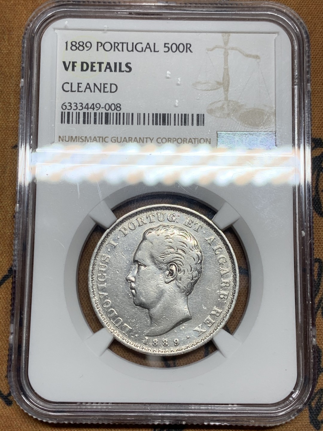 《竞宝斋》第43场-本周日，周一2场连拍（全场顺丰包邮） 1889年葡萄牙路易斯一世500瑞斯VF-details一枚