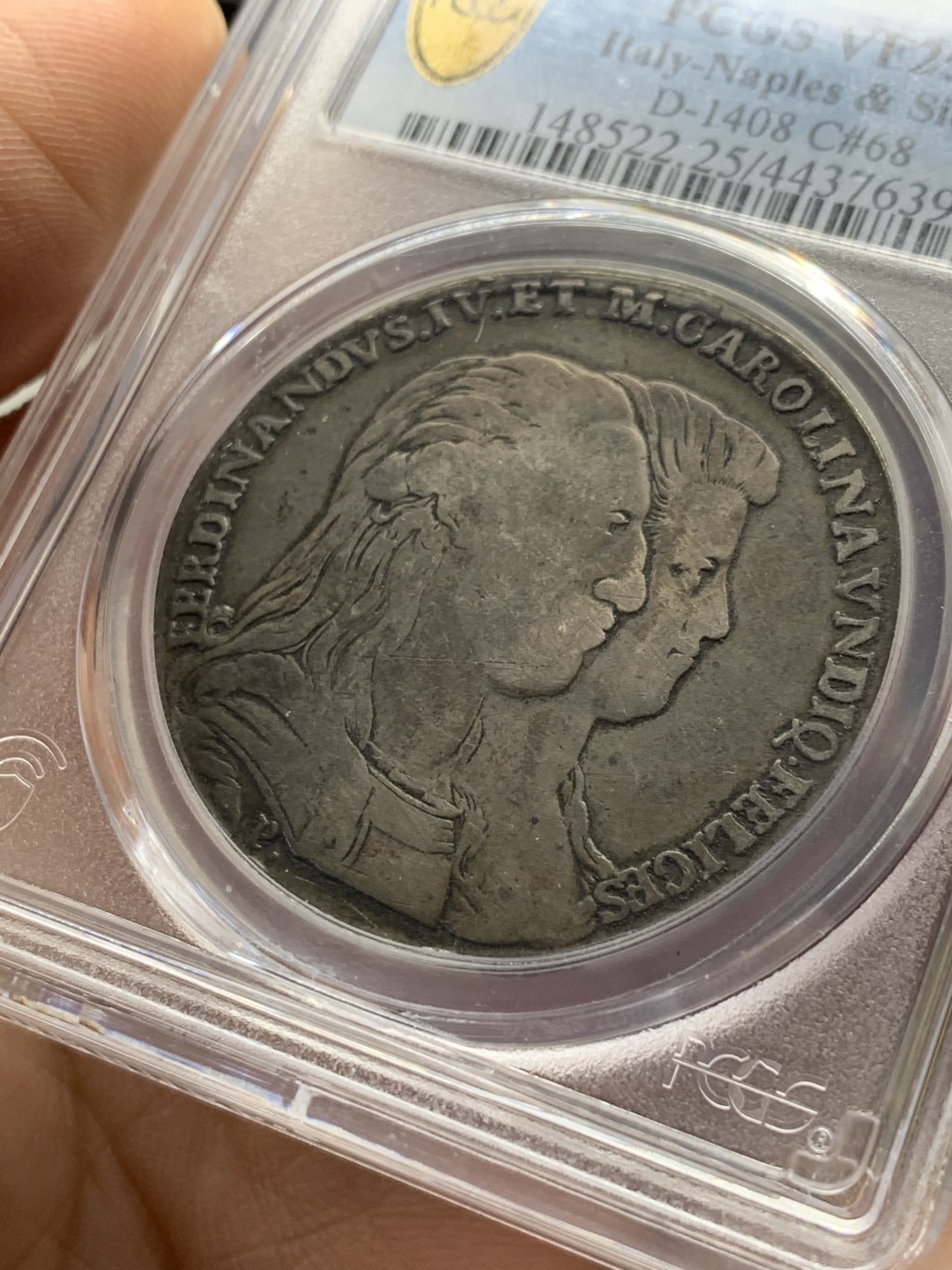 《竞宝斋》第44场-本周日，周一2场连拍（全场顺丰包邮） PCGS-VF25 那不勒斯王国1791年“王室归来”地球款（黄道十二宫）120Grana 稀少题材品种 原味包浆