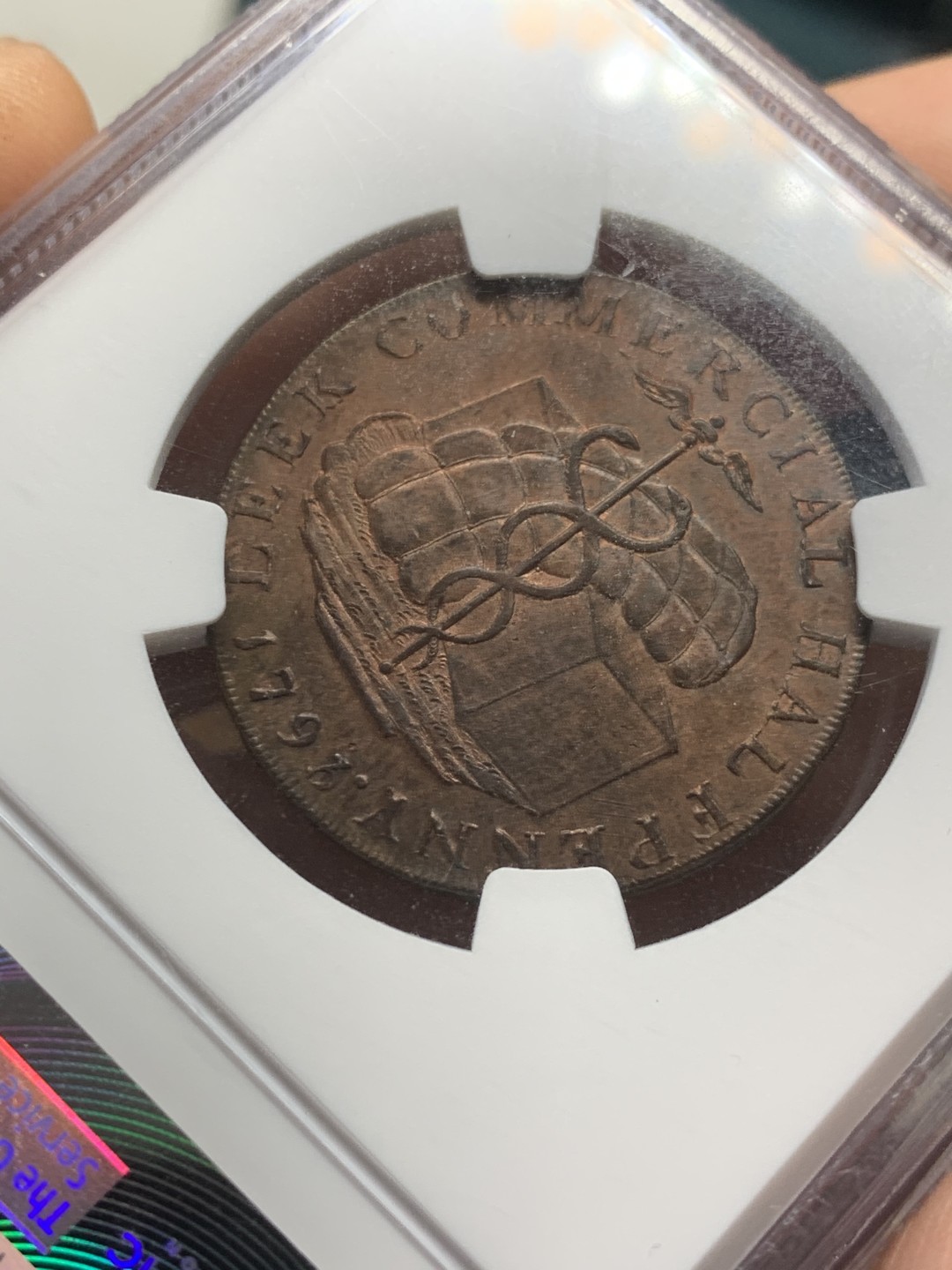 《竞宝斋》第44场-本周日，周一2场连拍（全场顺丰包邮） NGC MS62RB 亚军分 1793年英国斯塔福德郡1/2便士TOKEN 少见品种 