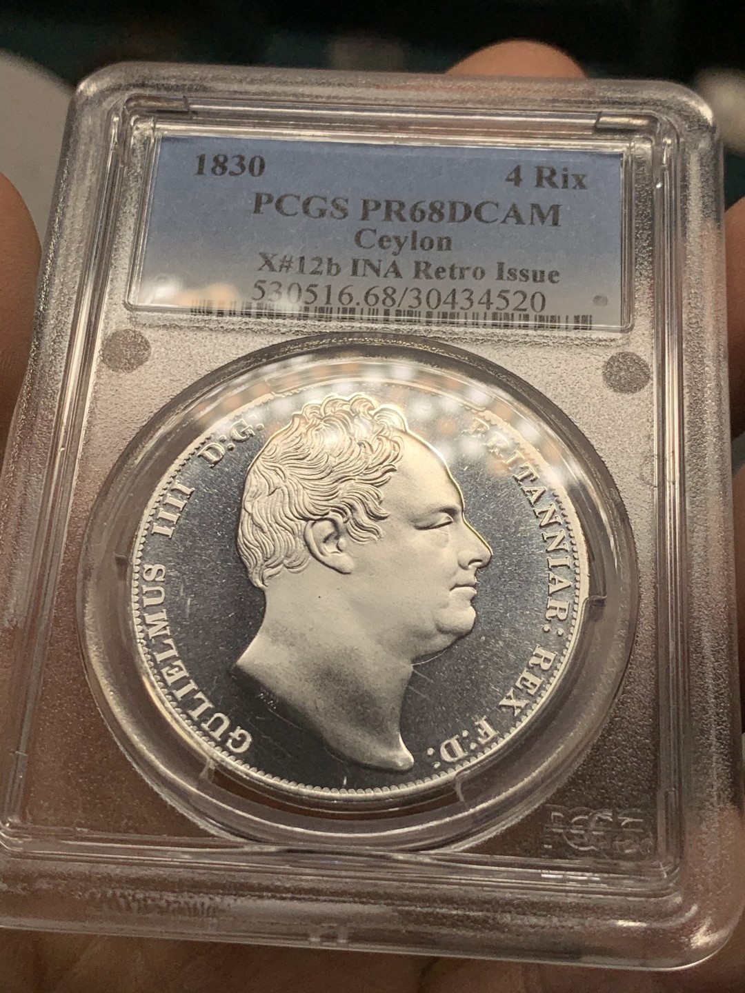 《竞宝斋》第44场-本周日，周一2场连拍（全场顺丰包邮） PCGS-PR68DC 英属锡兰1830年4R(后铸P冠军，铸造量30枚）