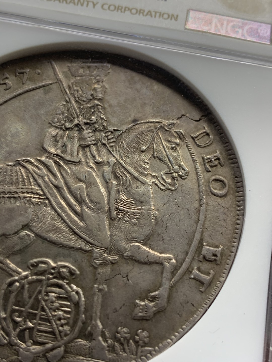 《竞宝斋》第44场-本周日，周一2场连拍（全场顺丰包邮） 第三名 NGC- AU53 德国萨克森1657年约翰乔治二世大泰勒银币 2021年HA- XF45分落槌价750美元 入盒出分一共4枚