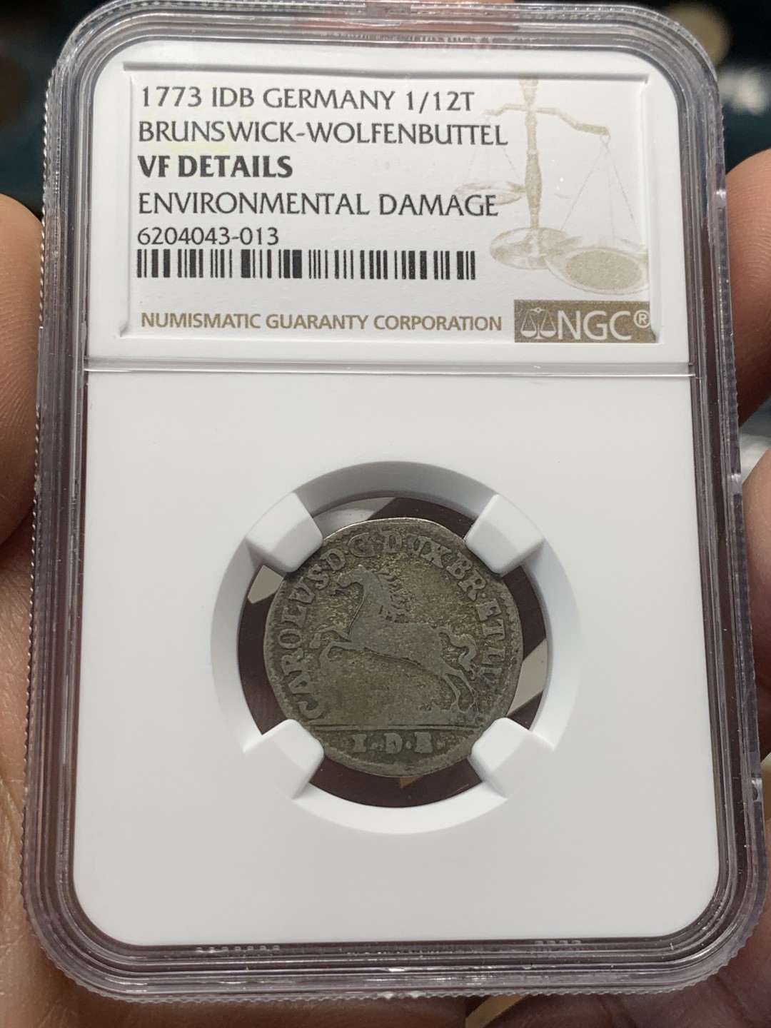 《竞宝斋》第44场-本周日，周一2场连拍（全场顺丰包邮） NGC-VFD 德国1773年不伦瑞克飞马1/12泰勒银币