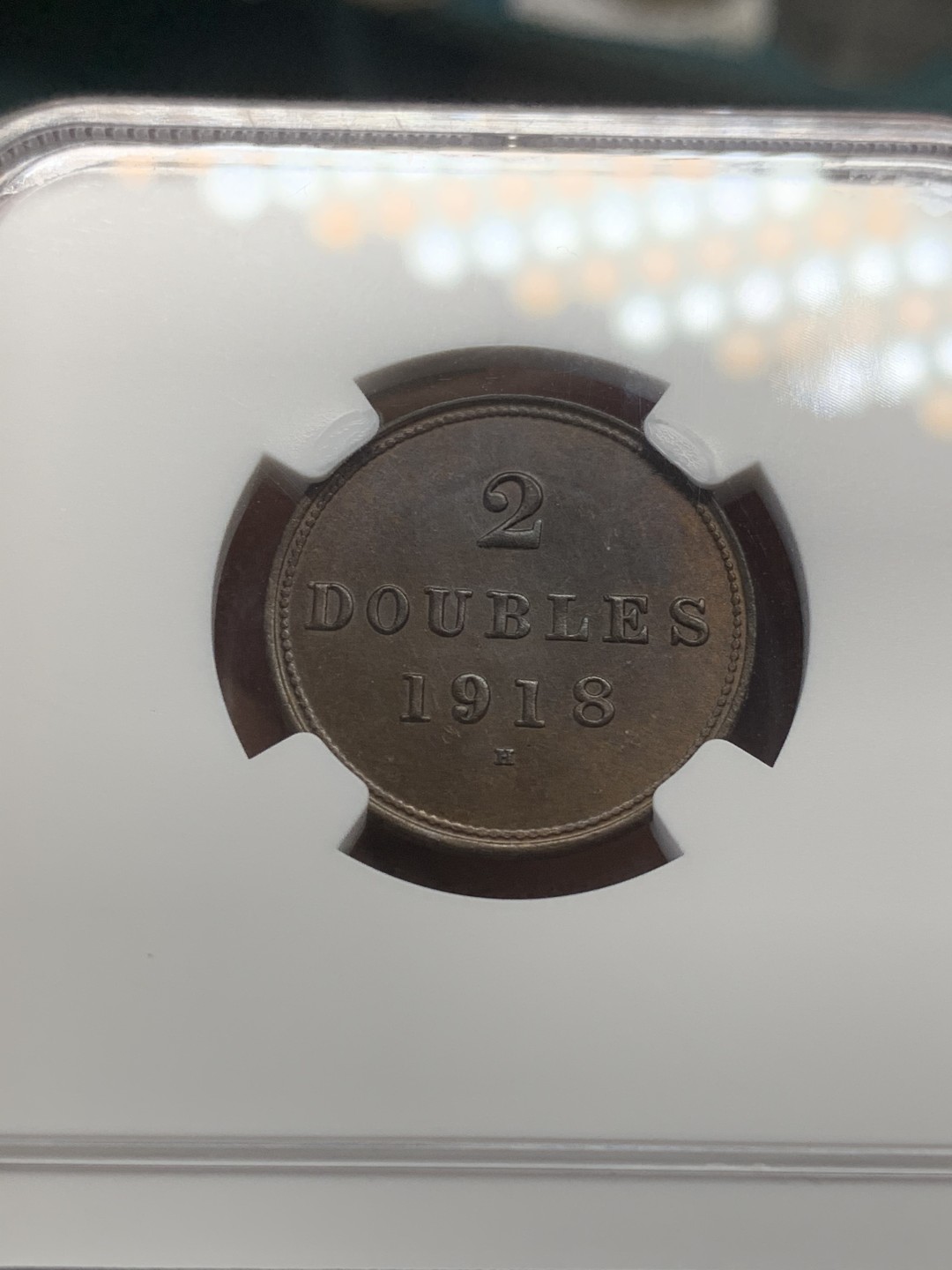 《竞宝斋》第44场-本周日，周一2场连拍（全场顺丰包邮） NGC-MS 65BN 英属格恩济1918H 2道布铜币 冠军分