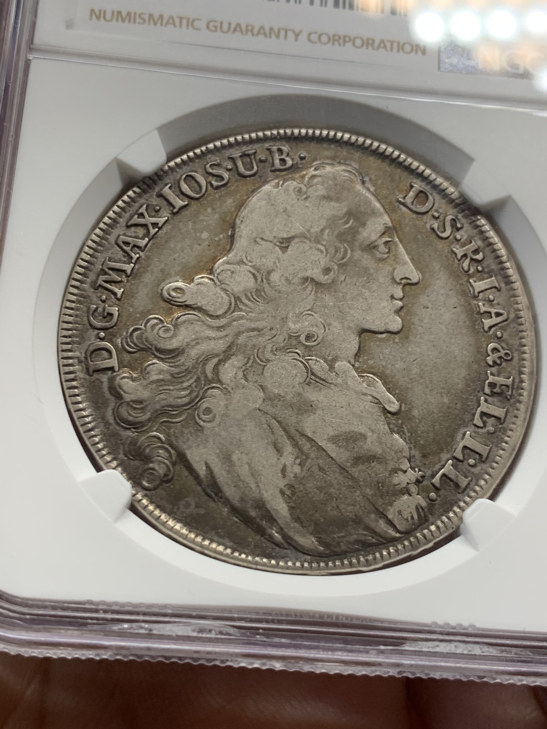 《竞宝斋》第44场-本周日，周一2场连拍（全场顺丰包邮） NGC-VF35 1769年 德国 巴伐利亚圣母抱婴 原味五彩老包浆