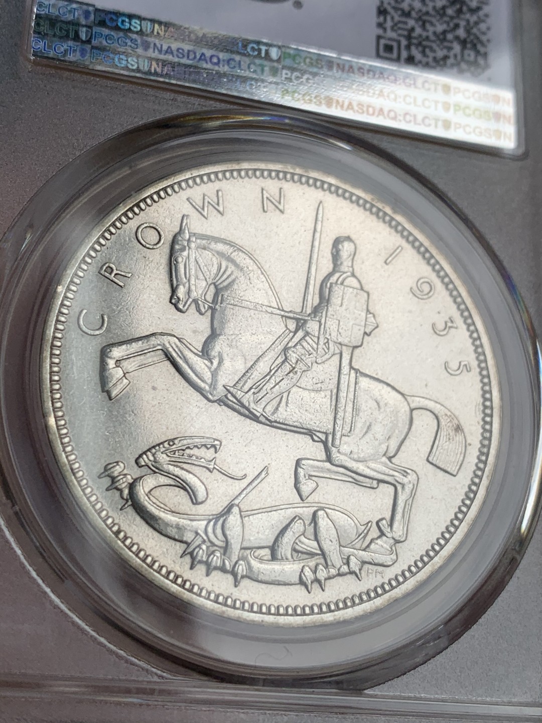 《竞宝斋》第44场-本周日，周一2场连拍（全场顺丰包邮） PCGS-SP62 1935年乔五英国马剑克朗银币