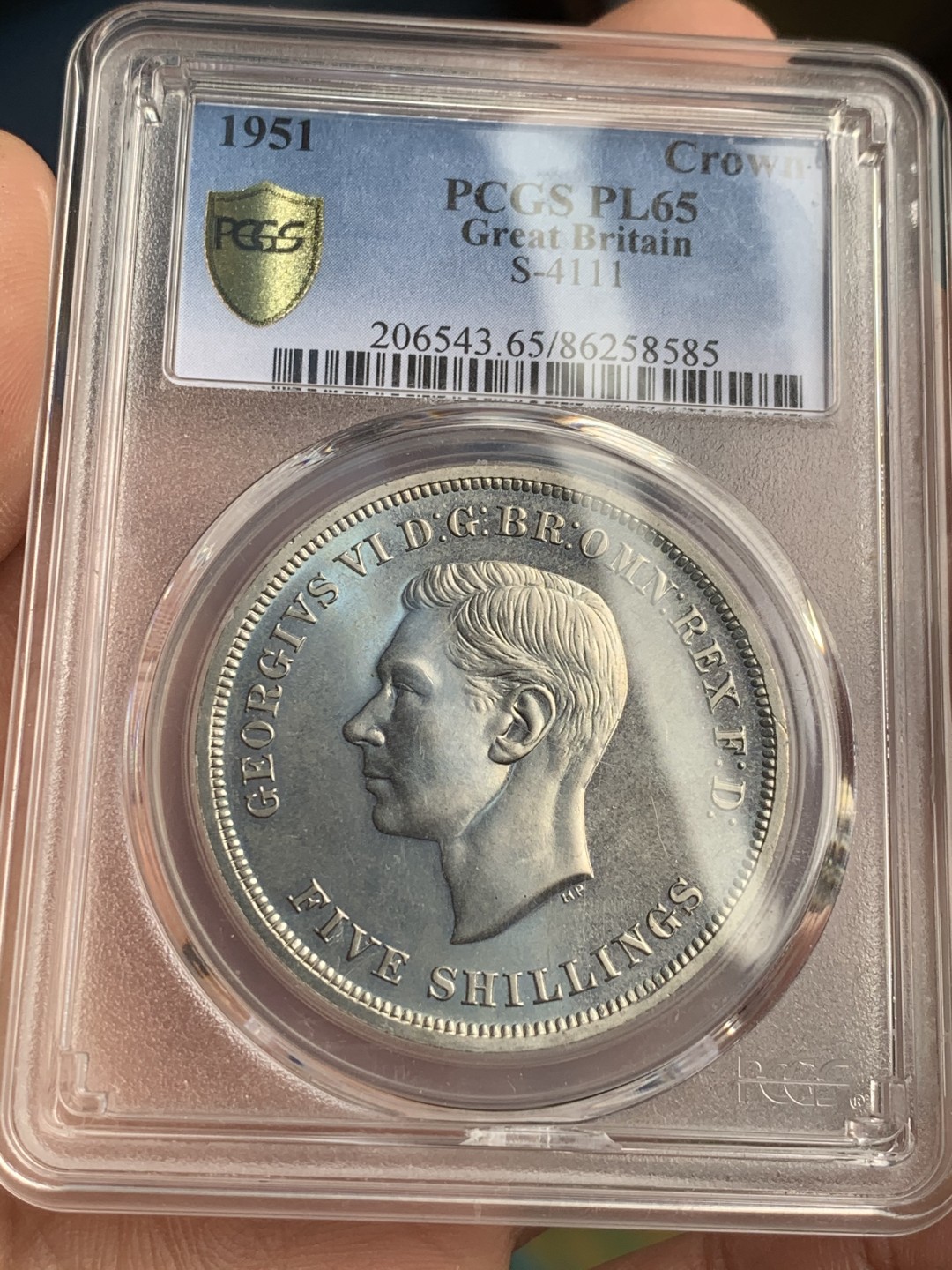 《竞宝斋》第44场-本周日，周一2场连拍（全场顺丰包邮） PCGS-PL65 英国 1951年 1克朗 镍币 高分少见，基本高一分价格翻倍