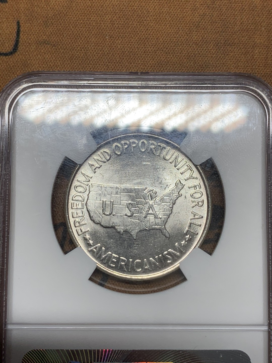 《竞宝斋》第44场-本周日，周一2场连拍（全场顺丰包邮） NGC MS63 美国 1952年 布克和乔治华盛顿 半圆银币 经典的美系半圆