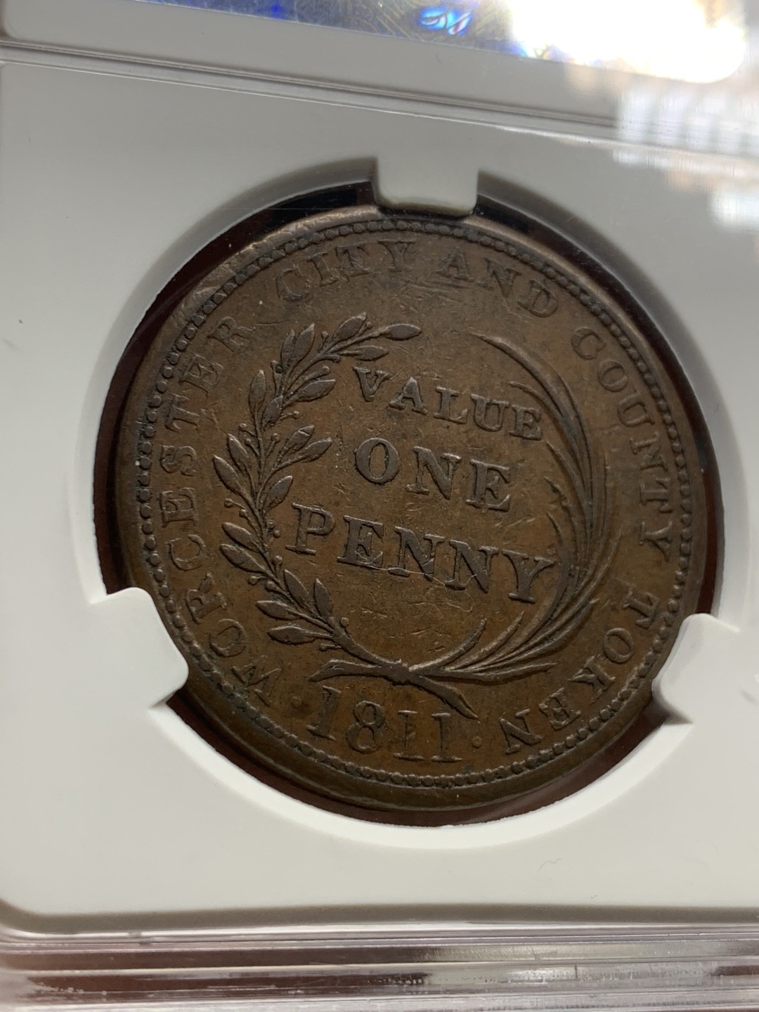 《竞宝斋》第44场-本周日，周一2场连拍（全场顺丰包邮） 英国 1811年 伍斯特 1便士 大规格代币 少见品种 细节优秀