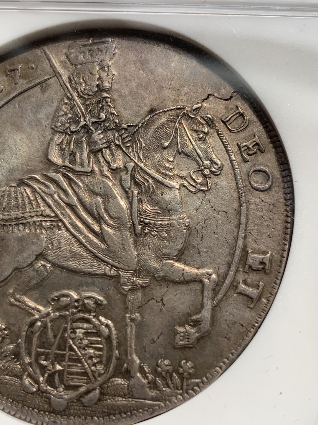 《竞宝斋》第44场-本周日，周一2场连拍（全场顺丰包邮） 第三名 NGC- AU53 德国萨克森1657年约翰乔治二世大泰勒银币 2021年HA- XF45分落槌价750美元 入盒出分一共4枚