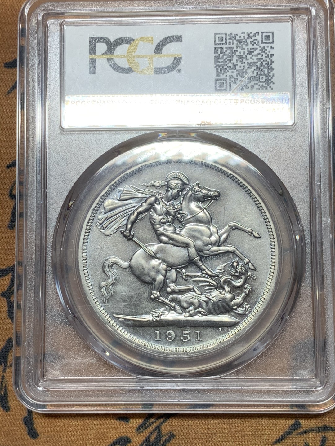 《竞宝斋》第44场-本周日，周一2场连拍（全场顺丰包邮） PCGS-PL65 英国 1951年 1克朗 镍币 高分少见，基本高一分价格翻倍