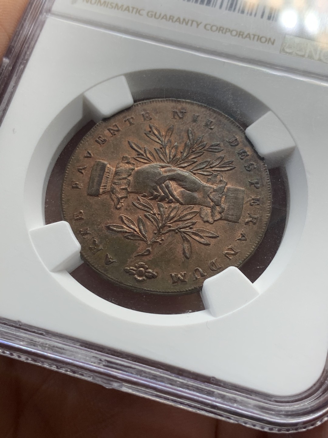 《竞宝斋》第44场-本周日，周一2场连拍（全场顺丰包邮） NGC MS62RB 亚军分 1793年英国斯塔福德郡1/2便士TOKEN 少见品种 