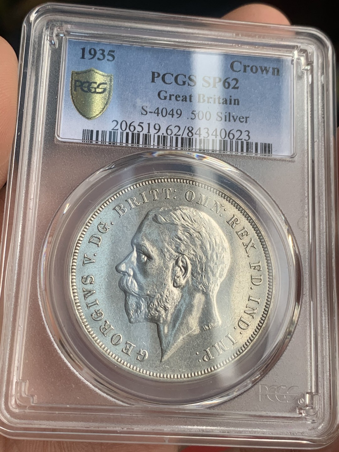 《竞宝斋》第44场-本周日，周一2场连拍（全场顺丰包邮） PCGS-SP62 1935年乔五英国马剑克朗银币