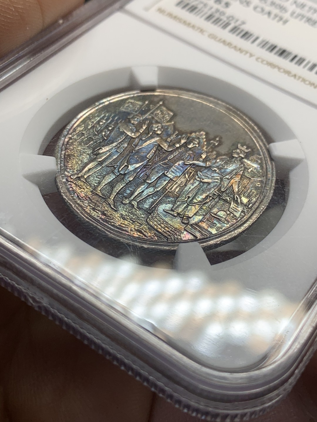 《竞宝斋》第44场-本周日，周一2场连拍（全场顺丰包邮） 1786年荷兰乌特勒支五彩银章（NGC唯一冠军分）（MINT ERROR） NGC MS65 P盒只有一枚记录，MS64