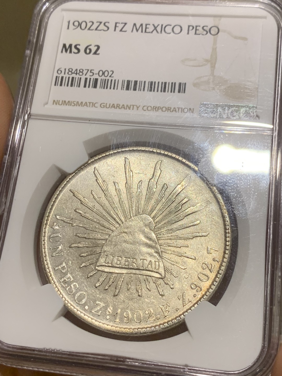 《竞宝斋》第44场-本周日，周一2场连拍（全场顺丰包邮） NGC-MS62  1902年 墨西哥 直边鹰洋 原光  光度一流 爆羽好品