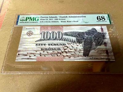 【Blue Auction】✨世界纸币精拍第172期——大流士一世宫殿遗址（共65拍） - 法罗群岛 2011年1000克朗 PMG68EPQ 最高值 超高分 C0冠 大飞鸟精美