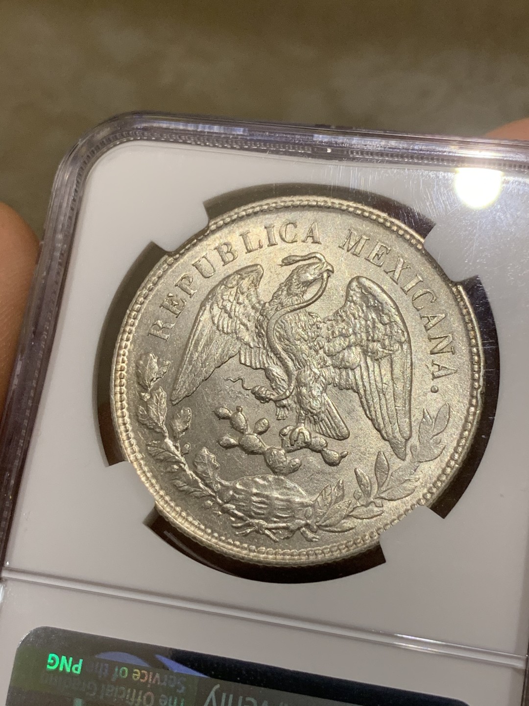 《竞宝斋》第44场-本周日，周一2场连拍（全场顺丰包邮） NGC-MS62  1902年 墨西哥 直边鹰洋 原光  光度一流 爆羽好品