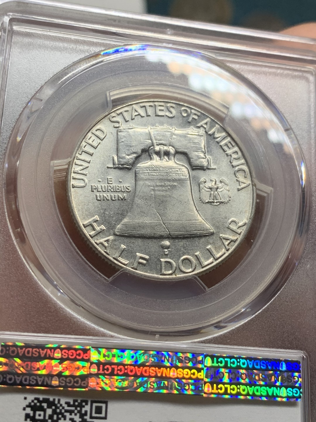 《竞宝斋》第44场-本周日，周一2场连拍（全场顺丰包邮） PCGS MS65 美国 富兰克林 1963年D版 半美元银币 BU状态 干净爽洁