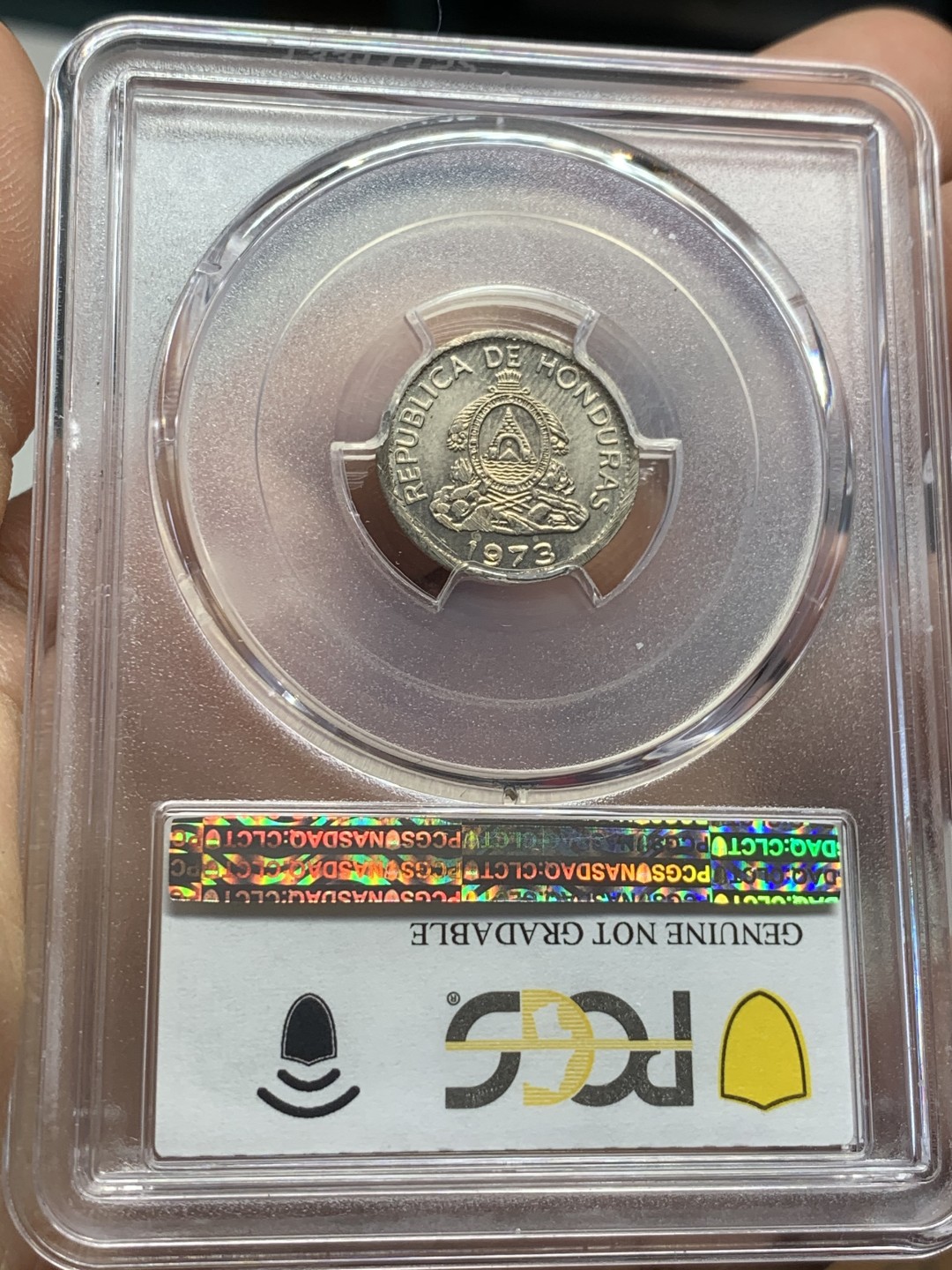 《竞宝斋》第44场-本周日，周一2场连拍（全场顺丰包邮） PCGS-UNCD 洪都拉斯 1973 20分 