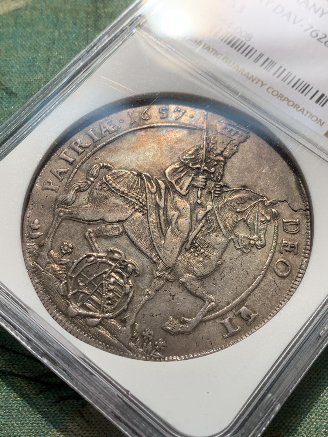 《竞宝斋》第44场-本周日，周一2场连拍（全场顺丰包邮） 第三名 NGC- AU53 德国萨克森1657年约翰乔治二世大泰勒银币 2021年HA- XF45分落槌价750美元 入盒出分一共4枚